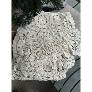 VTG Ivory CROCHETED TABLE RUNNER 64 X 12 Scalloped Edging DRESSER